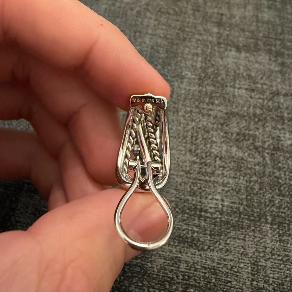 David Yurman 925 Silver 585 14k Yellow Gold Crossover Cable Womens Earrings - Picture 4 of 4